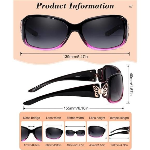 Polarized Sunglasses for Women,  Butterfly Decoration -100% UV Protection main image 6